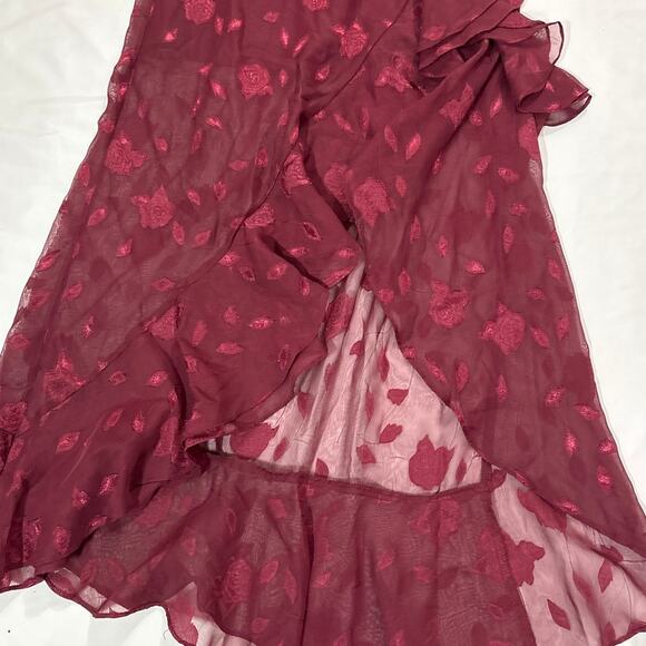 Lulus Womens XS Forever Be Burgundy Floral Jacquard Ruffles Maxi Dress Cocktail - Picture 4 of 11